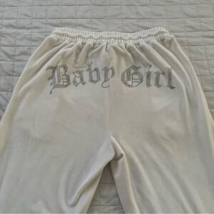 Hot & Delicious White velour joggers silver rhinestones embellished Pants Sz L
